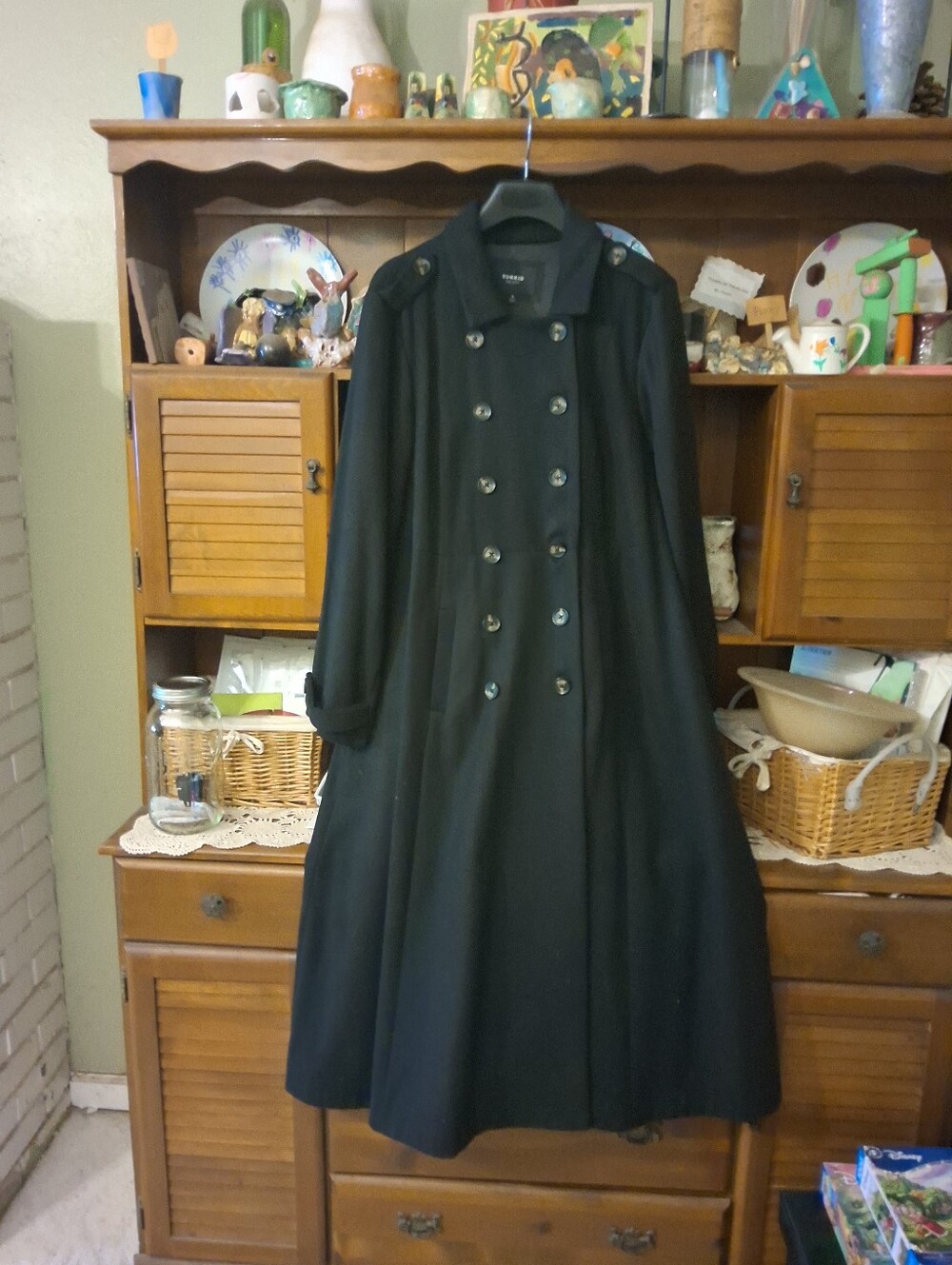 Women’s Black Double-Breasted Long Trench Coat 20W/Torrid Size 3